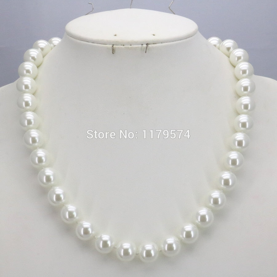 10mm White Round Shell Pearl Beads Necklace Bracelet Earrings Sets