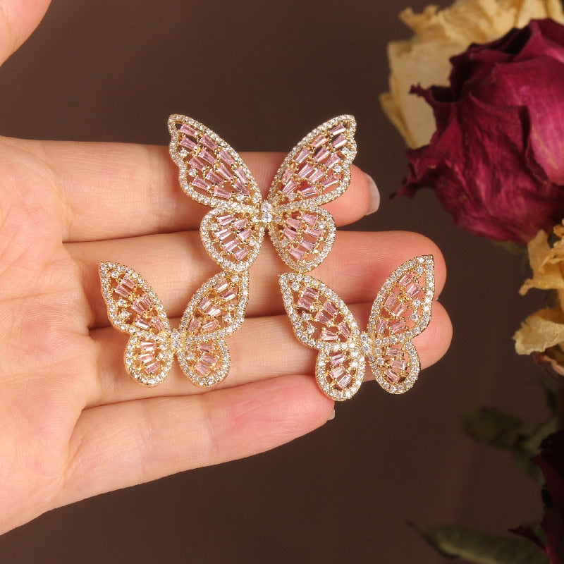 Exquisite Copper Inlaid Zircon Black Smart Butterfly Women's Set