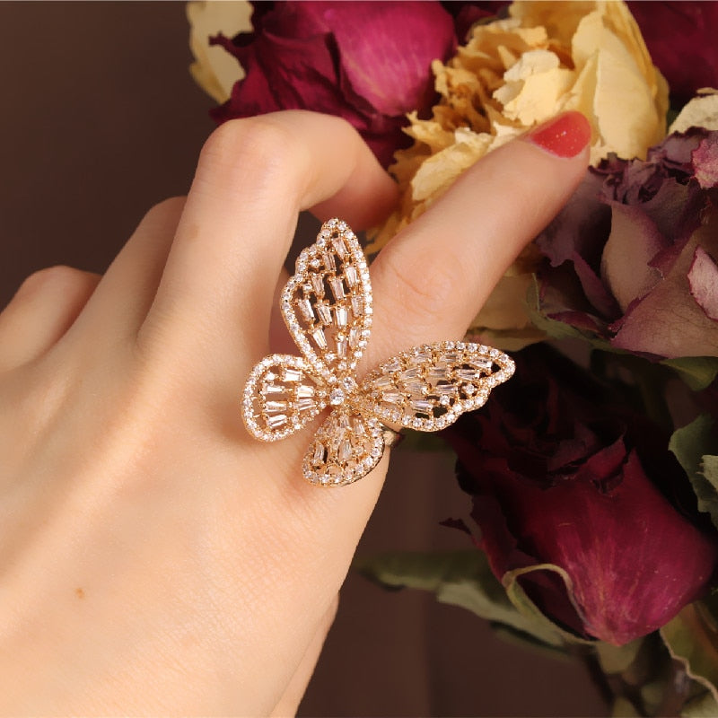 Exquisite Copper Inlaid Zircon Black Smart Butterfly Women's Set