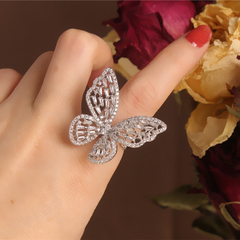 Exquisite Copper Inlaid Zircon Black Smart Butterfly Women's Set