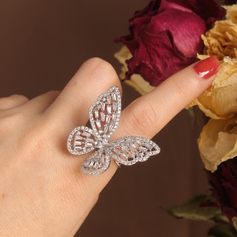 Exquisite Copper Inlaid Zircon Black Smart Butterfly Women's Set