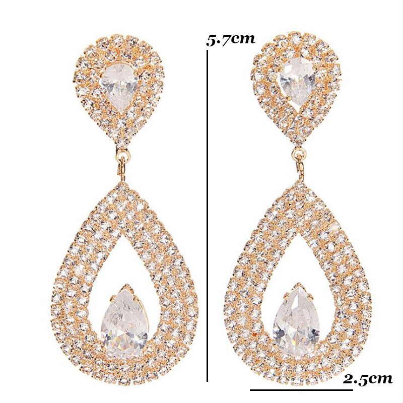 Classic Water Drop Shaped Cubic Zirconia Crystal Bridal Earrings