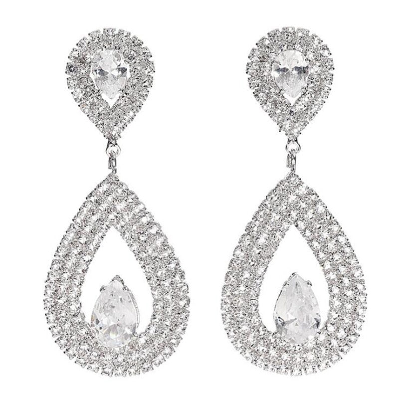Zircons Classic Water Drop Shaped Cubic Zirconia Crystal Bridal Earrings