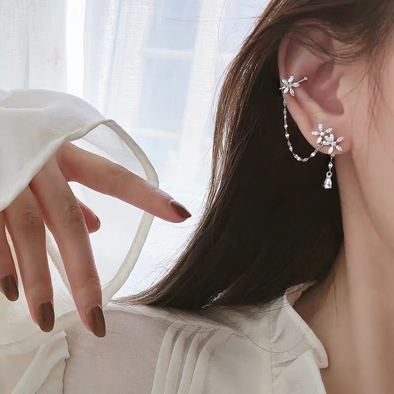 Korean Fashion Flower Zircon Chain Earrings