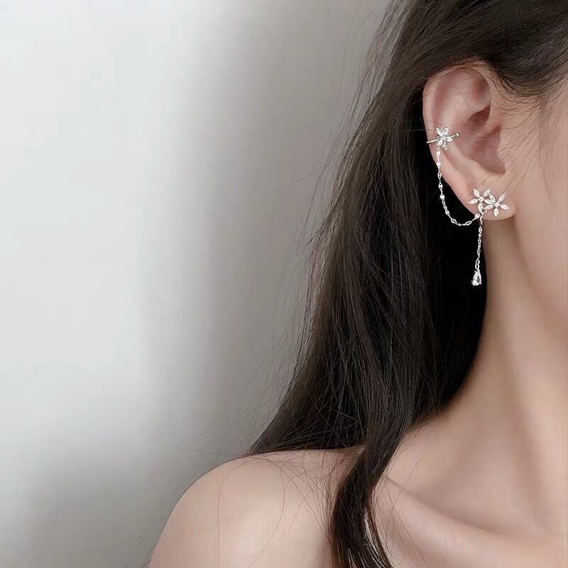 Korean Fashion Flower Zircon Chain Earrings