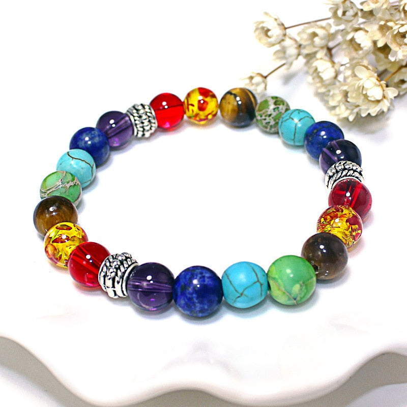 7 Chakra  Natural Lava Stone Tiger Eye Beads Bracelet