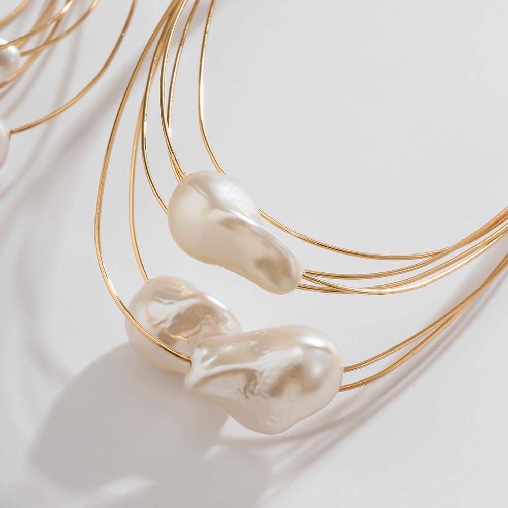Pearls Big Hoop Earrings for Women Layered Large Circle Earrings