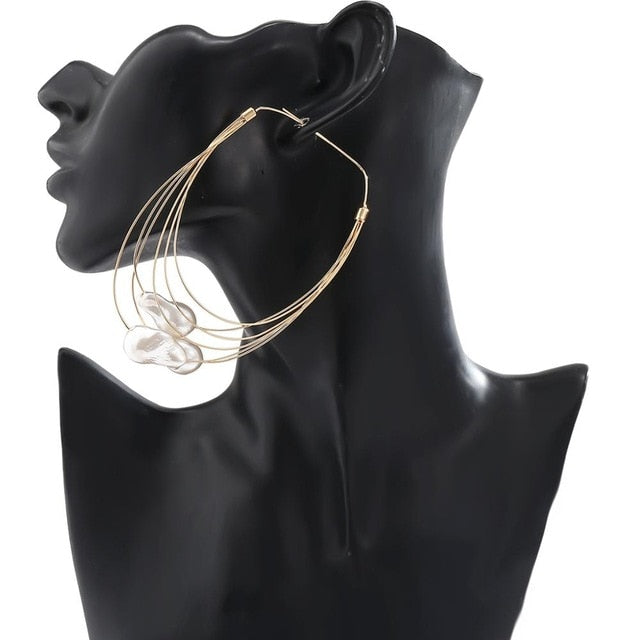 Pearls Big Hoop Earrings for Women Layered Large Circle Earrings