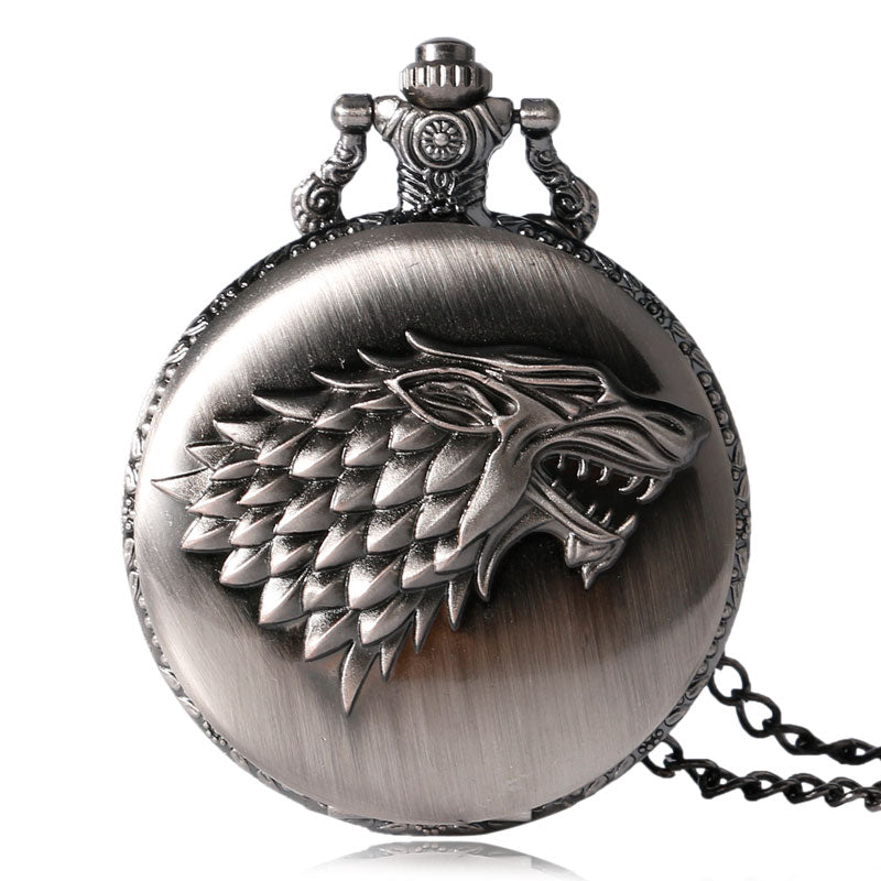 Unique Gifts Antique Grey/Bronze Wolf Design Quartz Necklace Pocket Watch