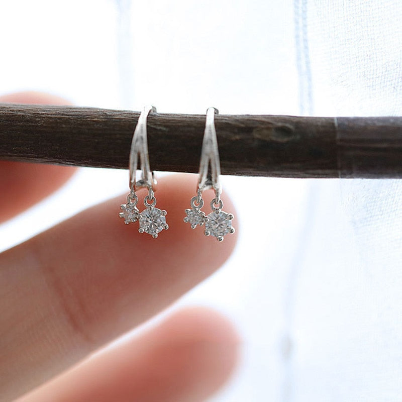 925 Sterling Silver Korean Shiny Crystal Earrings