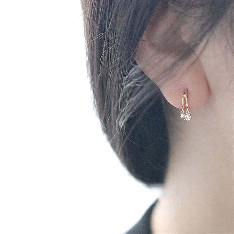 925 Sterling Silver Korean Shiny Crystal Earrings