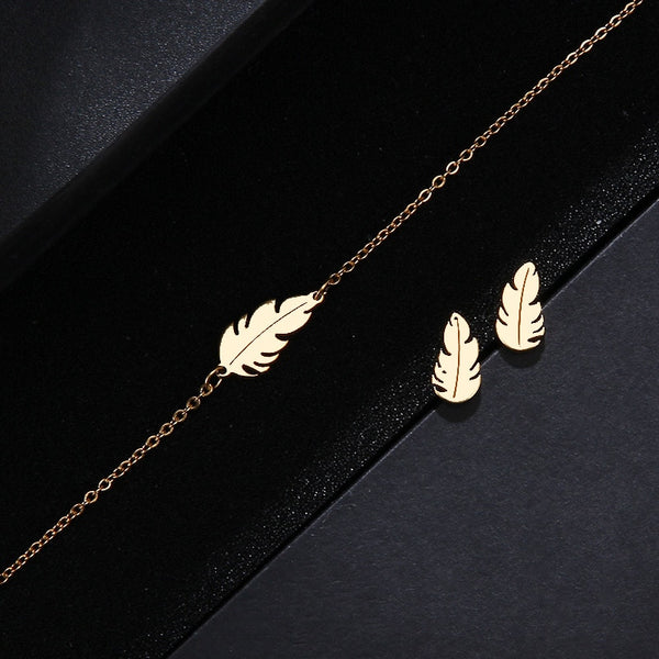 Feather Shape Necklace Bracelet Earring Lover's Sets For Women