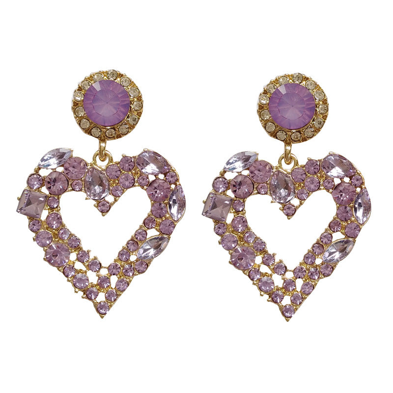Korean Luxury Exquisite Purple Big Heart Clip on Earrings No Hole