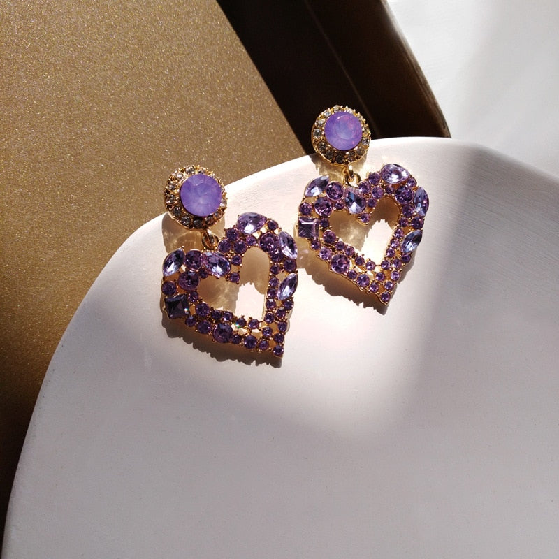 Korean Luxury Exquisite Purple Big Heart Clip on Earrings No Hole