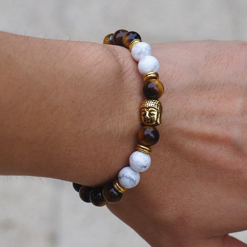8MM Tiger Eye Stone Yoga  Mala Buddha Bracelet