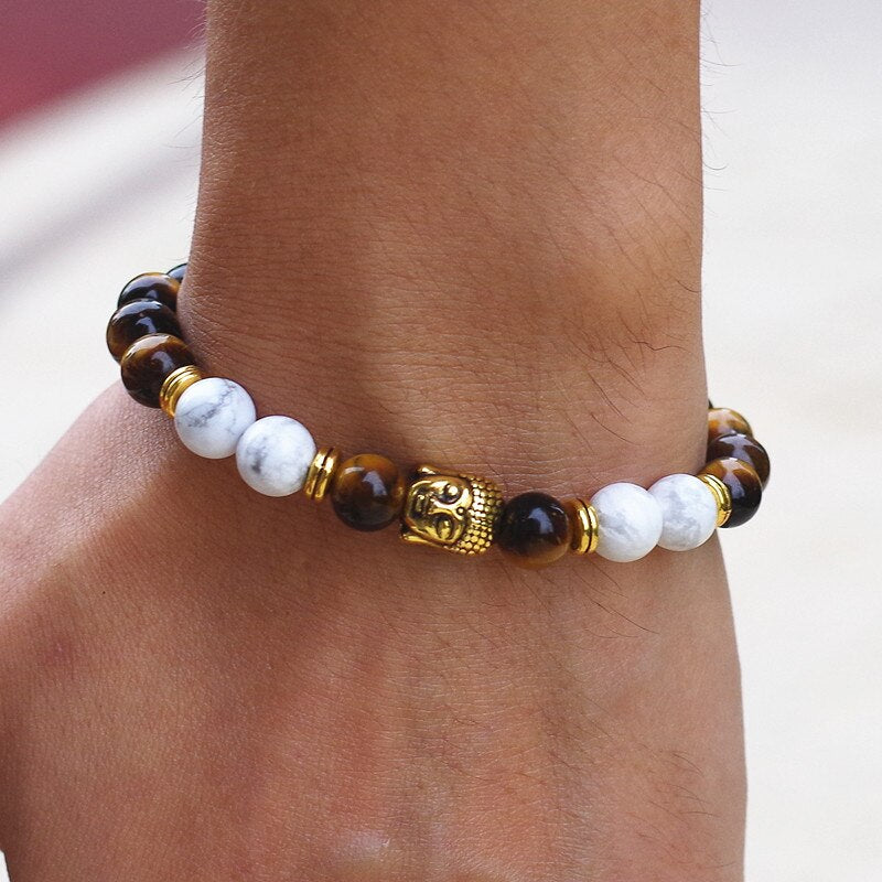 8MM Tiger Eye Stone Yoga  Mala Buddha Bracelet