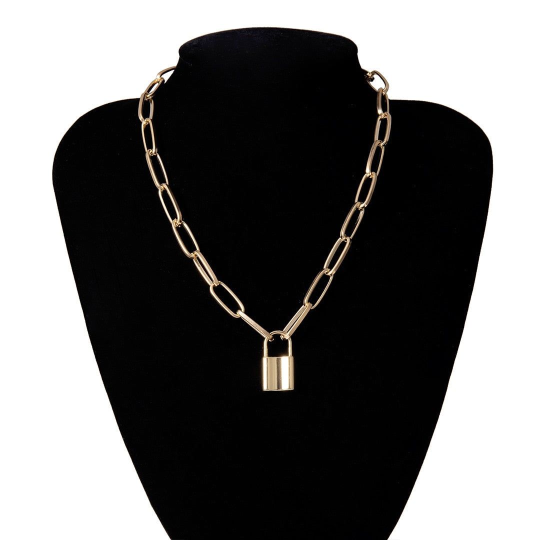 Punk Chain Golden/Silver Color With Lock Necklace