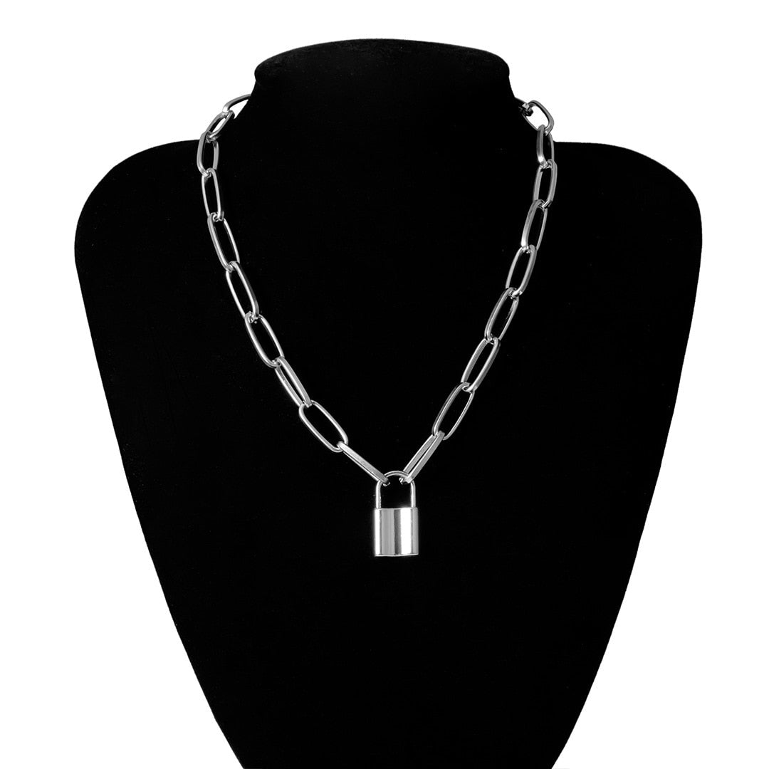 Punk Chain Golden/Silver Color With Lock Necklace