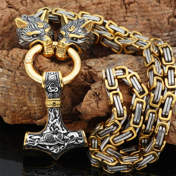 Colgante de acero inoxidable con cabeza de lobo vikingo