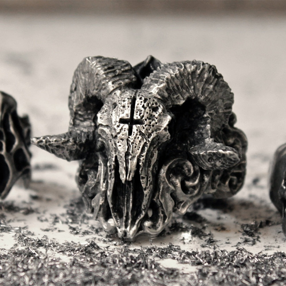 Unique Punk Gothic Satanic Demon Sorath Skull Ring Men 316L Stainless Steel Biker Ring
