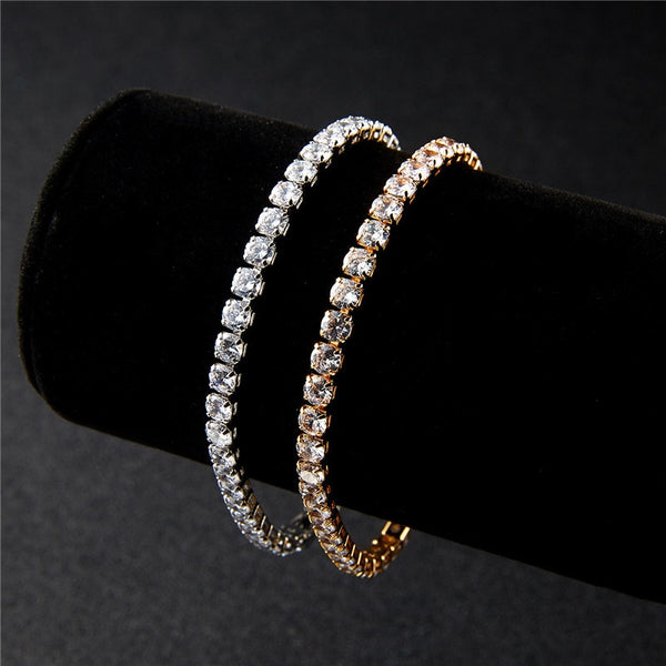 Pulseras elásticas de diamantes de imitación de una sola fila para mujer