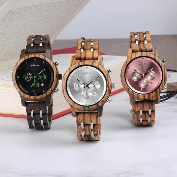 Lovers Couple Wood and Steel Combined Wooden Watch