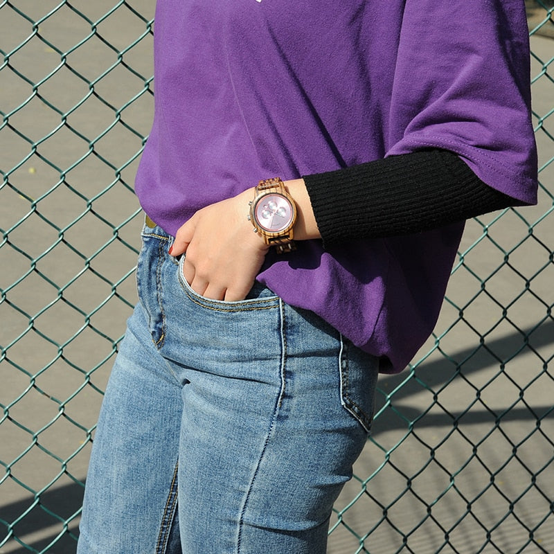 Lovers Couple Wood and Steel Combined Wooden Watch