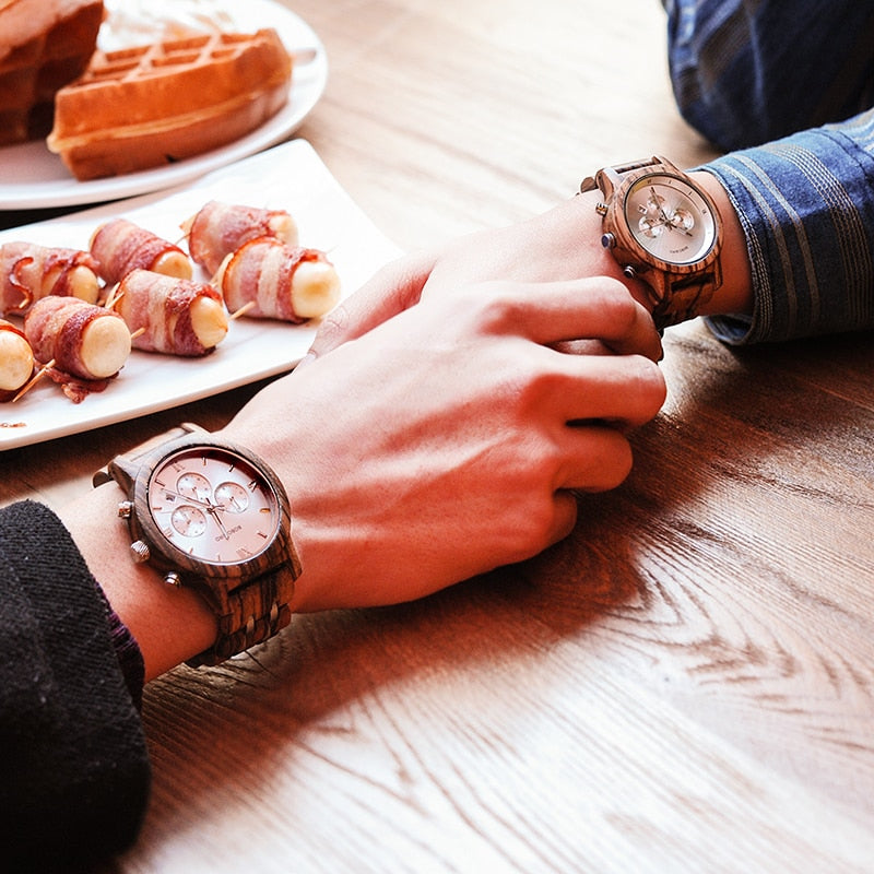 Lovers Couple Wood and Steel Combined Wooden Watch