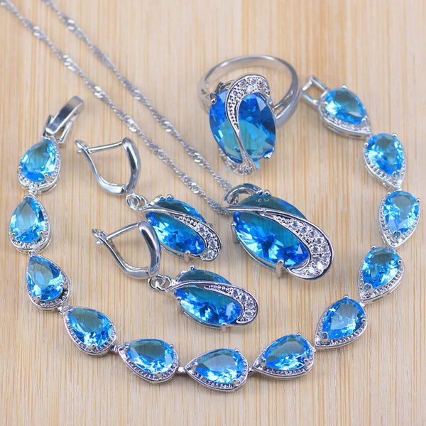 sky blue princess crystal jewelry  silver Color wedding costume jewelry sets