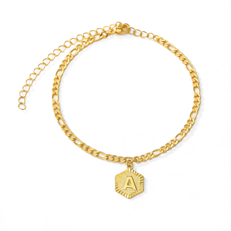 A-Z Alphabet Letter Anklet Hexagon Initial Bracelets For Women