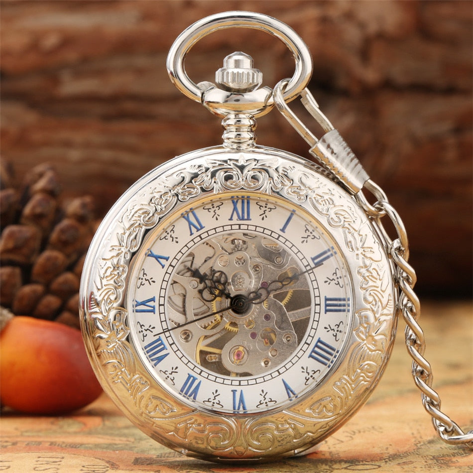 Silver Mechanical Hand Wind Antique Pocket Watch