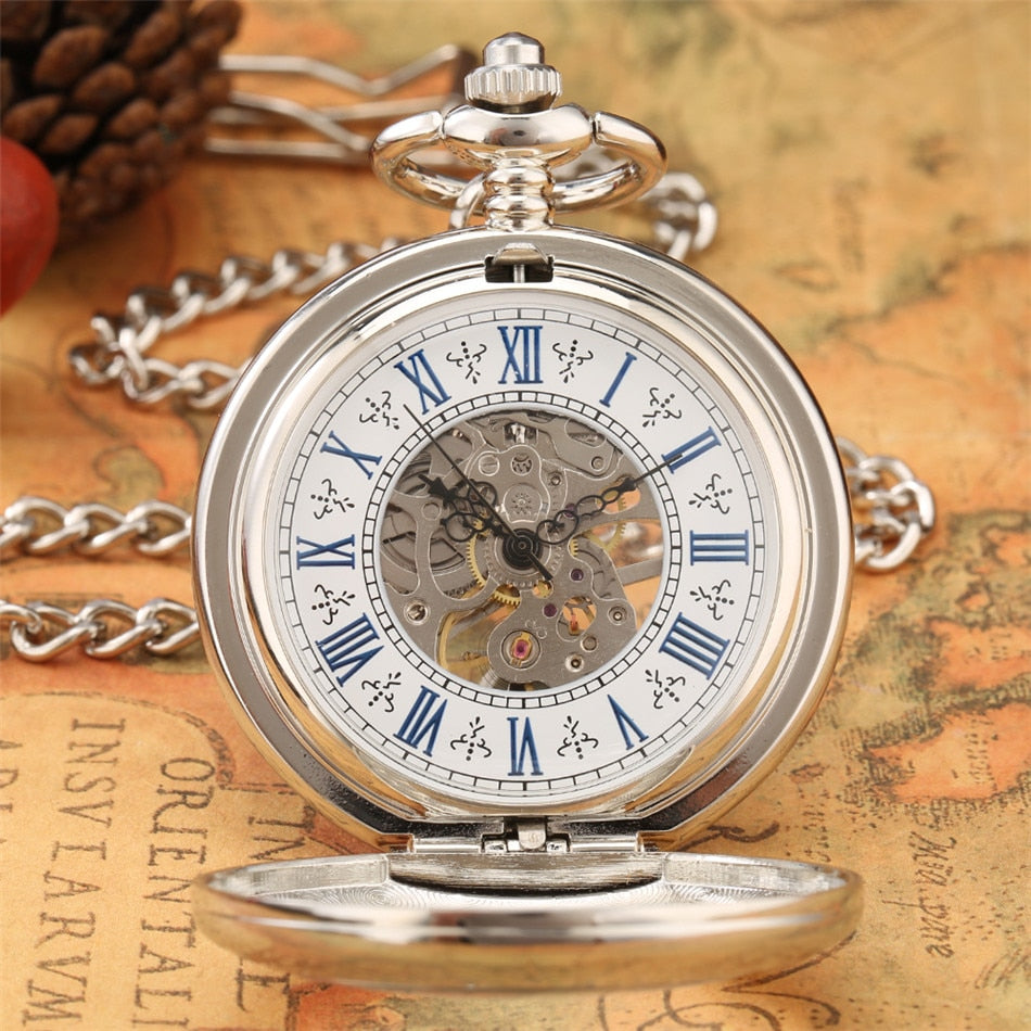 Silver Mechanical Hand Wind Antique Pocket Watch