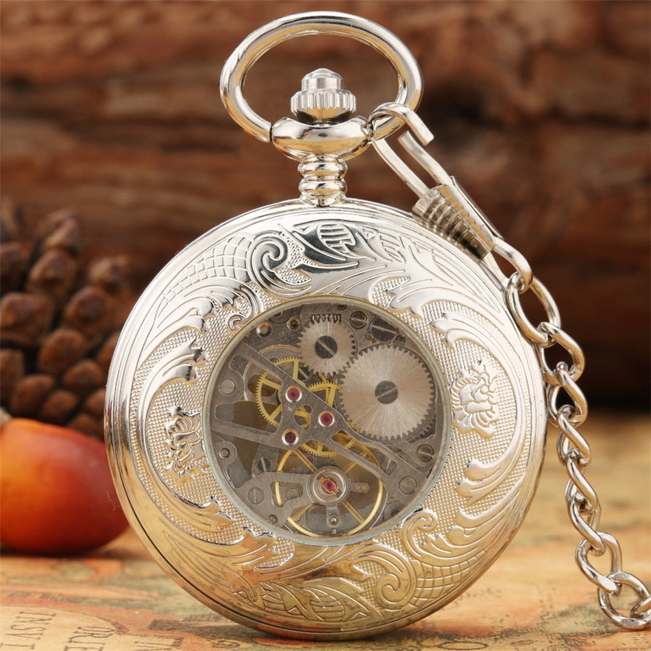 Silver Mechanical Hand Wind Antique Pocket Watch