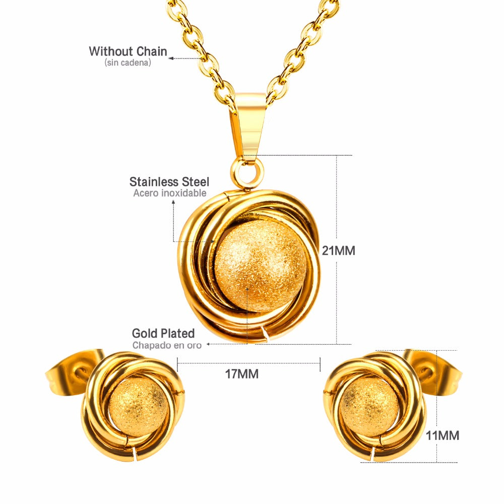 Stainless Steel Gold Color Surface Ball And Twisted With Free Chain Pendants Necklace