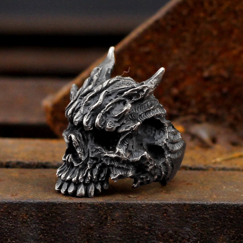 Heavy Metal Gothic Black Asura Skull Stainless Steel Rings
