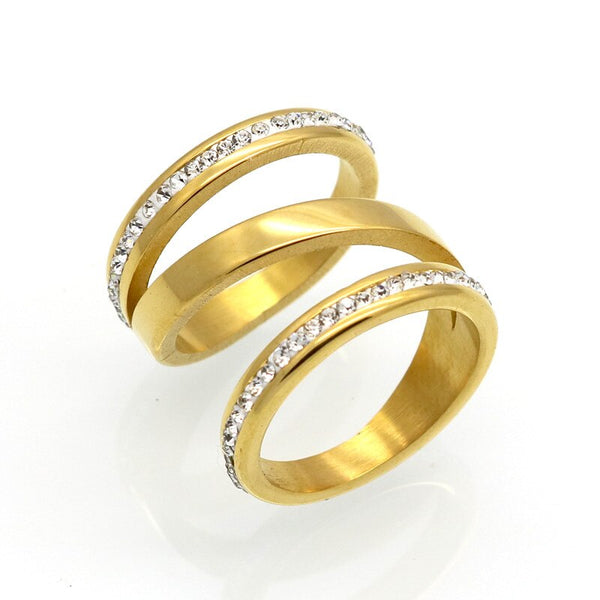 Gold Color Engagement Rings For Women Stainless Steel Wedding Jewelry Crystal Ring