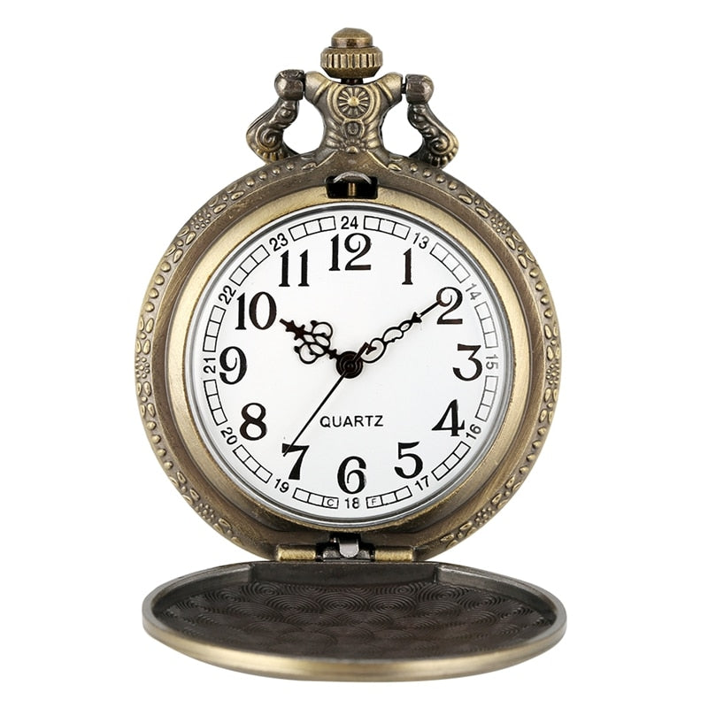 Antique Retro Grandpa Quartz Pocket Watch Bronze Punk Necklace Pendant