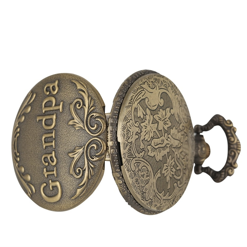 Antique Retro Grandpa Quartz Pocket Watch Bronze Punk Necklace Pendant