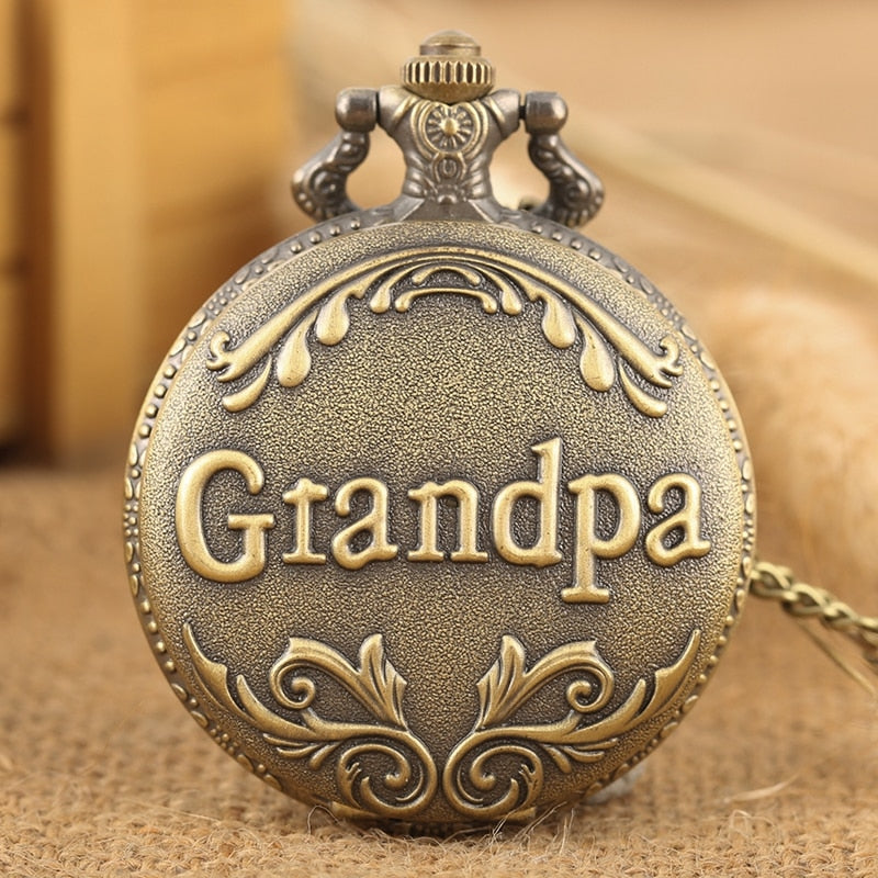 Antique Retro Grandpa Quartz Pocket Watch Bronze Punk Necklace Pendant