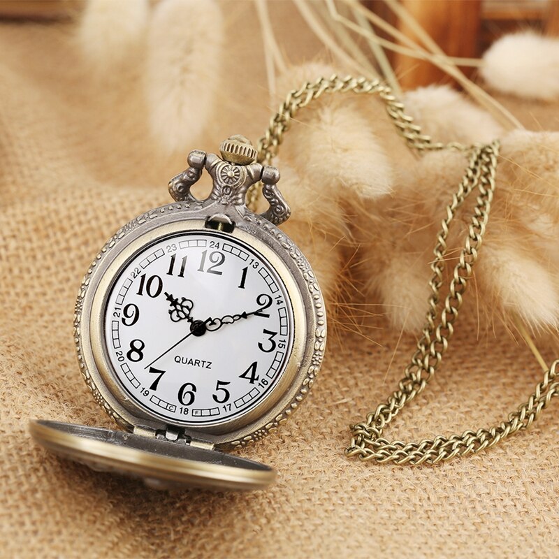 Antique Retro Grandpa Quartz Pocket Watch Bronze Punk Necklace Pendant