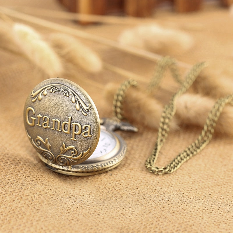 Antique Retro Grandpa Quartz Pocket Watch Bronze Punk Necklace Pendant