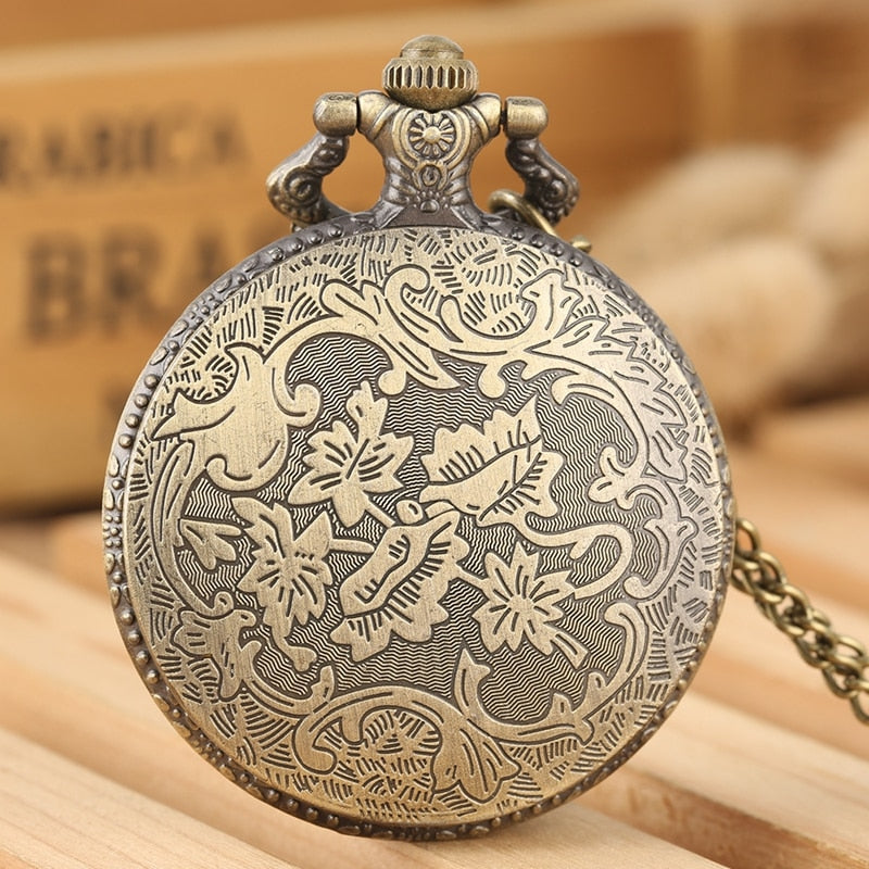 Antique Retro Grandpa Quartz Pocket Watch Bronze Punk Necklace Pendant