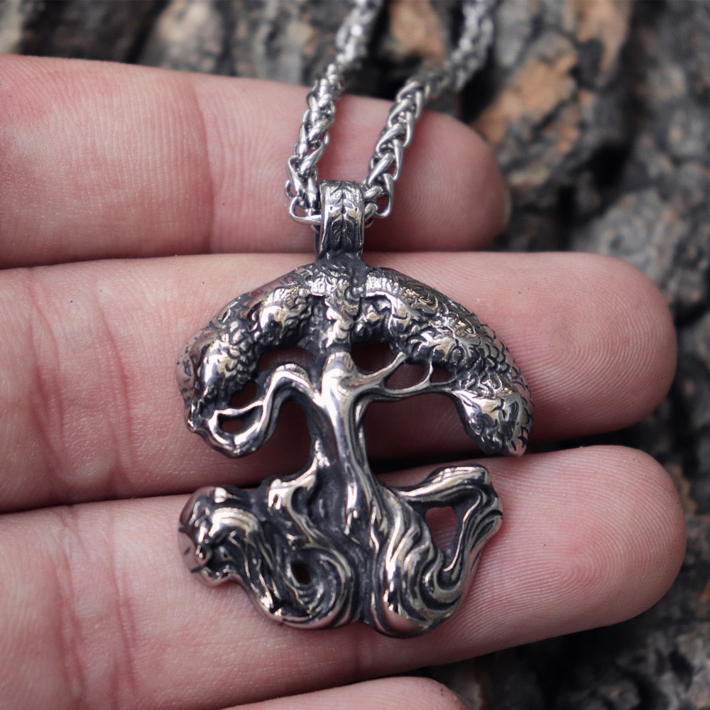 Viking Nordic Tree of Life World Tree Stainless Steel Pendant Necklace