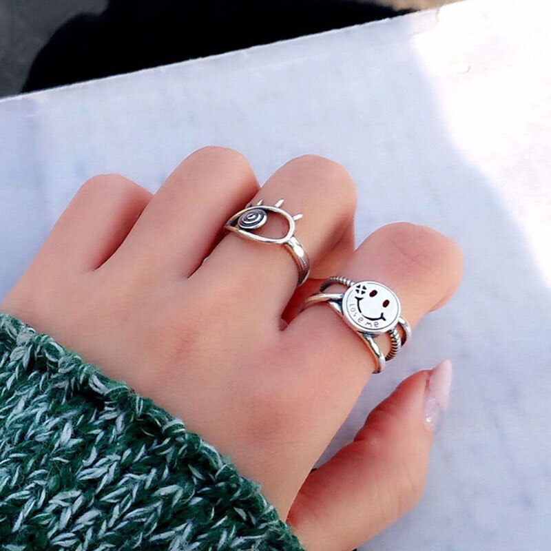 925 Sterling Silver Smiling Face Rings