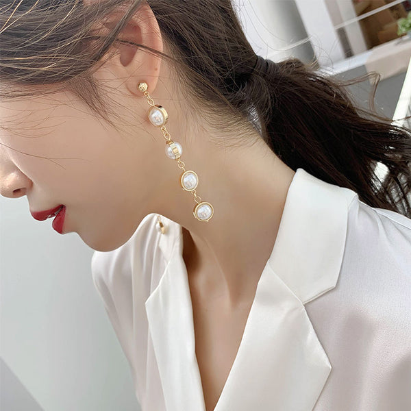 Pendientes de clip con borlas y perlas para mujer