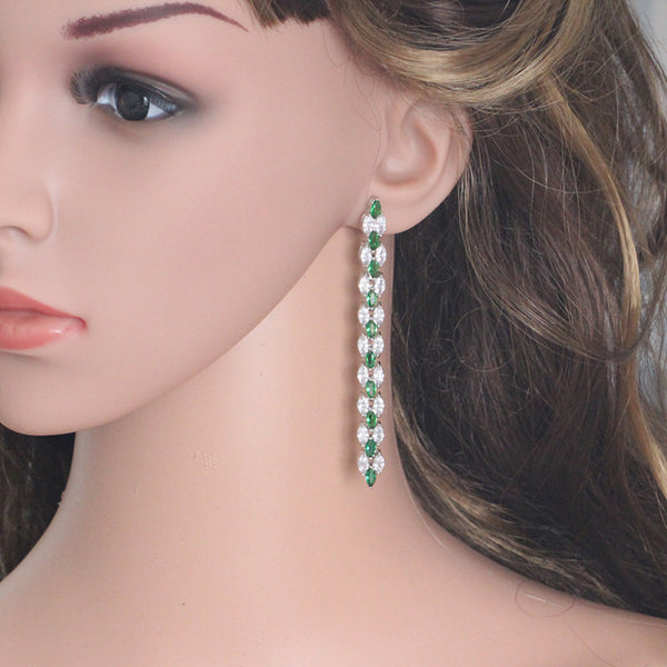 Pendientes largos de circonita cúbica verde y blanca para mujer, modernos, para boda o fiesta, como regalo.