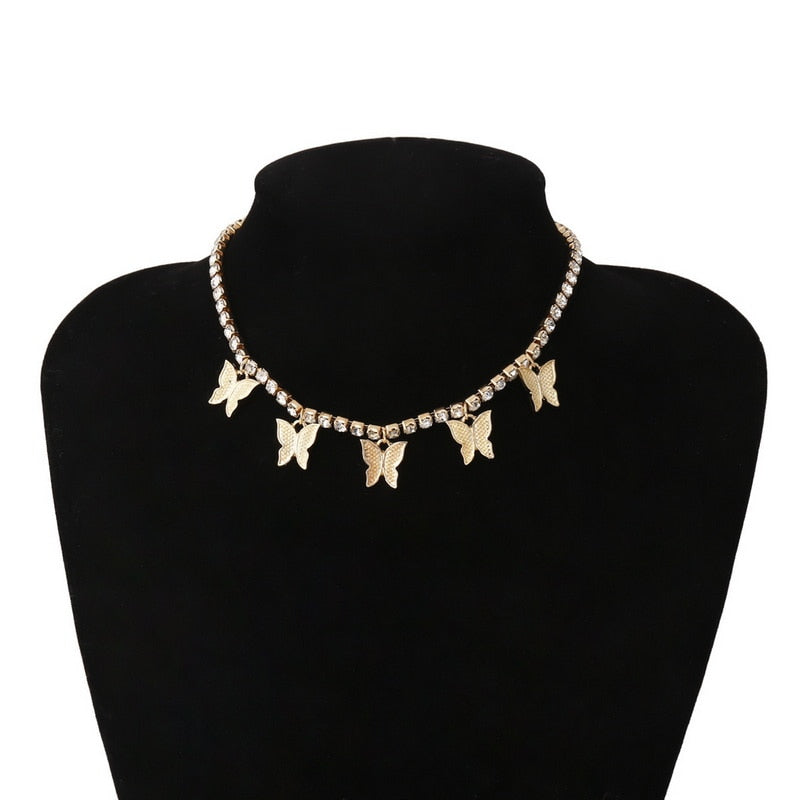 Alloy Double-Layer Clavicle Chain Butterfly Dangle Necklace
