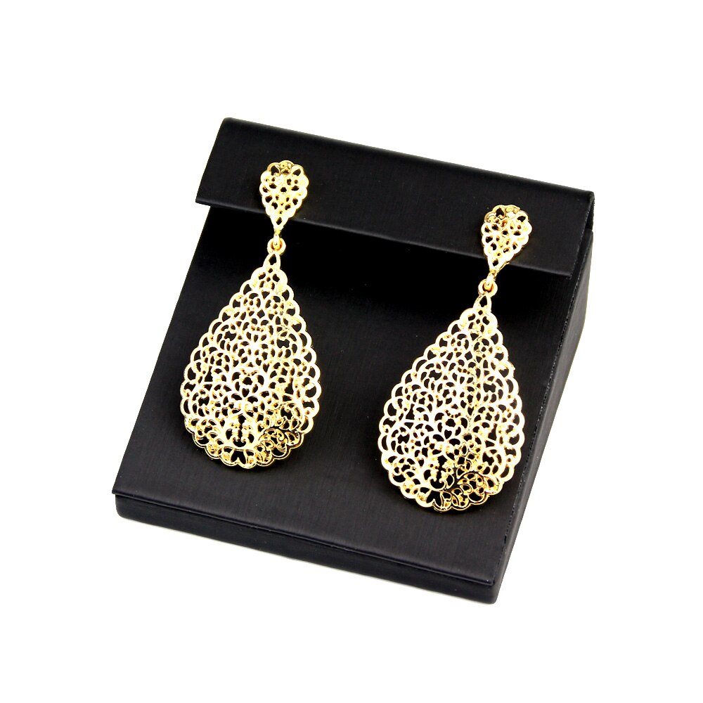 Gold Color Metal Arab  Hollow Bangle Earring Necklace Ring Jewelry Set