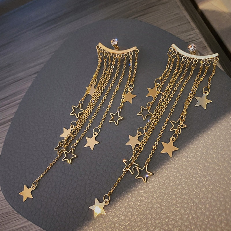 Exaggerated temperament star tassel earrings