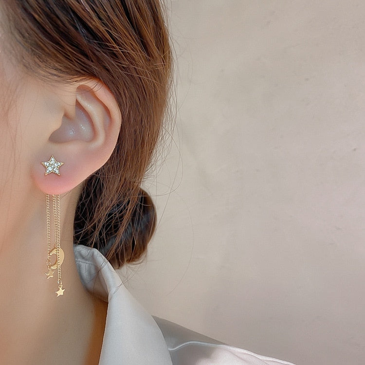 Exaggerated temperament star tassel earrings